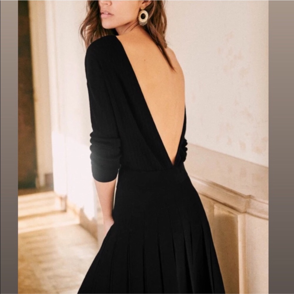 Sezane Clea Knit Cut Out Back Dress in black size S